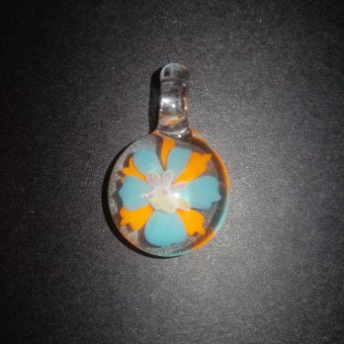 Orange and Blue Flower Pendant