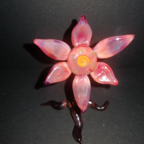 Dark Red Free Standing Flower with Orange Swirl