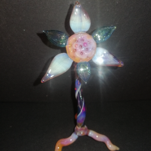 Textured Indented Free Standing Flower with Amber and Green Petals