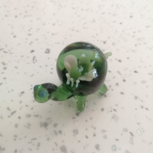 Green Tortoise with Green and White Flower